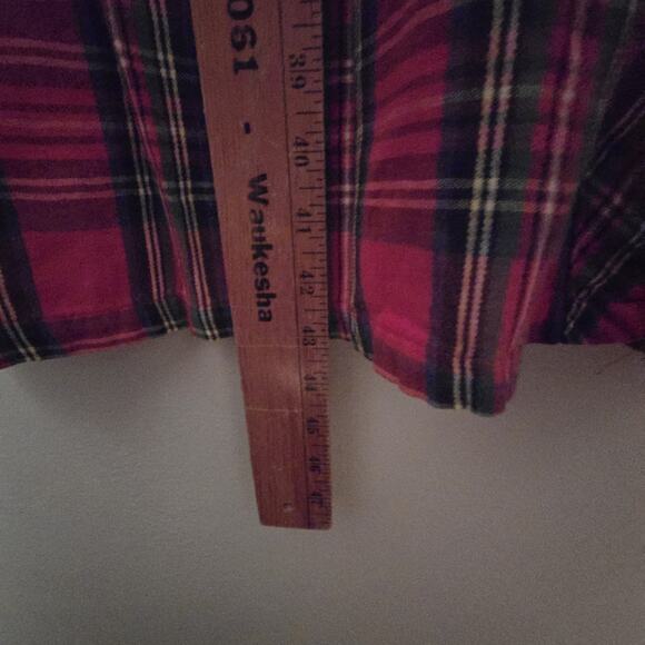 Vintage 70s 80s Carole Plaid Flannel Nightgown Women 1X Red USA Pearl Snap Lace - Picture 11 of 12